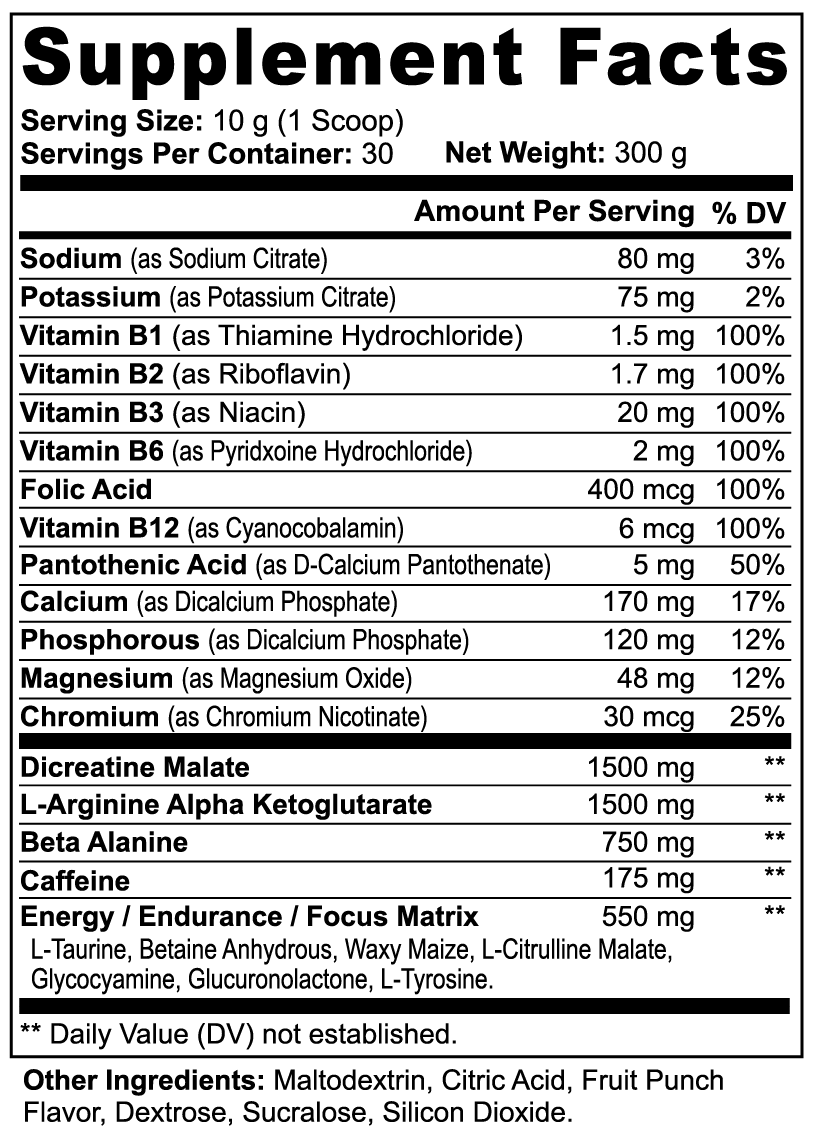 Pre-Workout Powder (Fruit Punch) Endurance/Focus Matrix